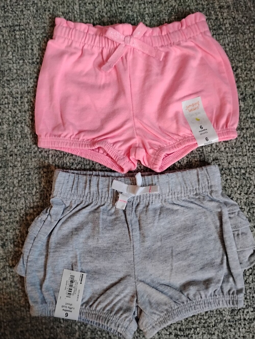 Jumping Beans Brand Bright Pink and Gray Baby Girls Cotton Shorts, 2 Pieces.